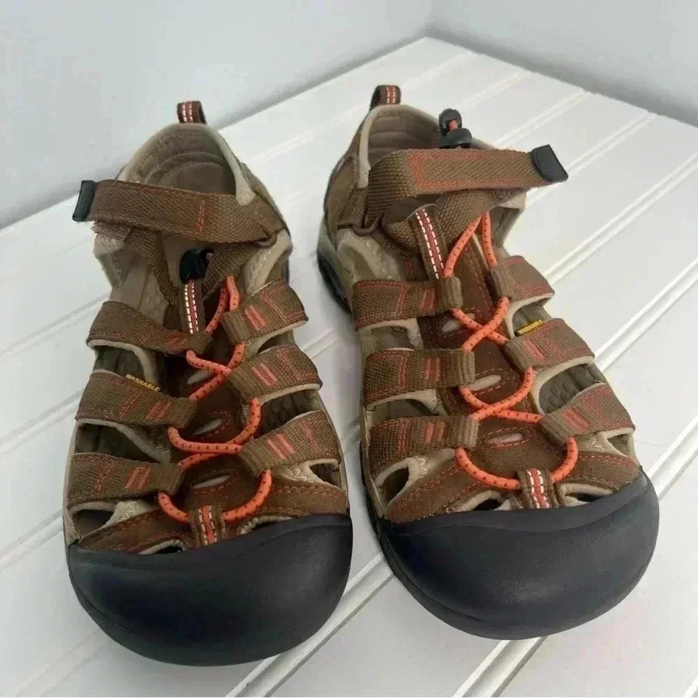 Keen‎ Washable Sandal Big Kid Brown Orange Waterproof Shoes Sz 5